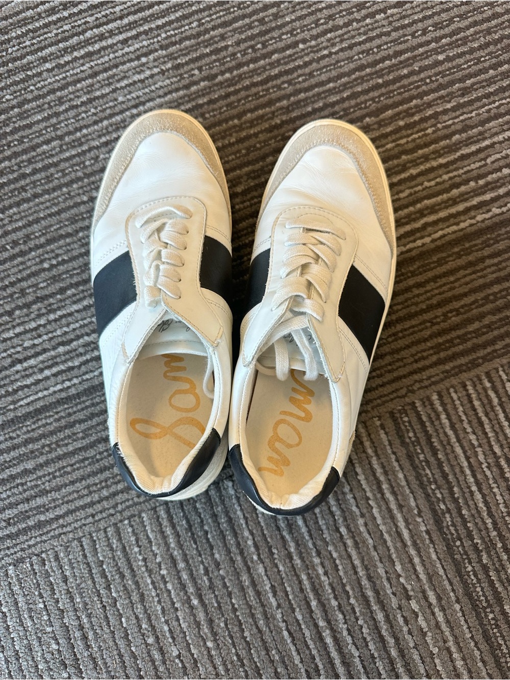 Sam Edelman White Leather Sneakers with Black Side Stripe